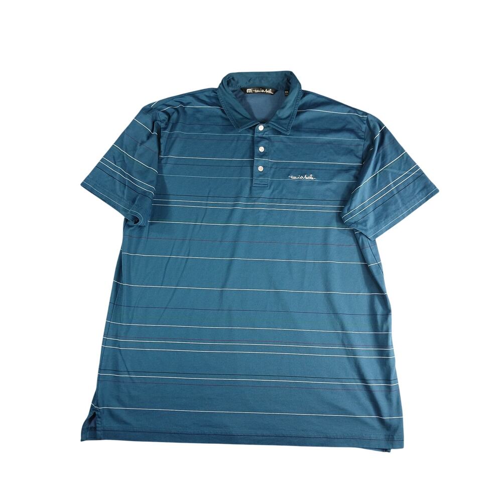 Travis Mathew Golf Polo Shirt Mens XXL 2XL Blue Stripe Collar Pima Cotton